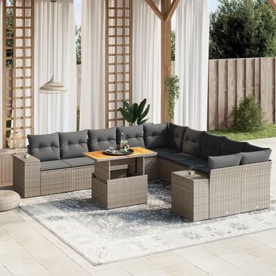 vidaXL Salon de jardin 11 pcs avec coussins gris résine tressée