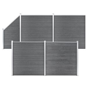 vidaXL Ensemble de cl&ocirc;ture WPC 4 Carr&eacute; + 1 Inclin&eacute; 792 x 186 cm Gris