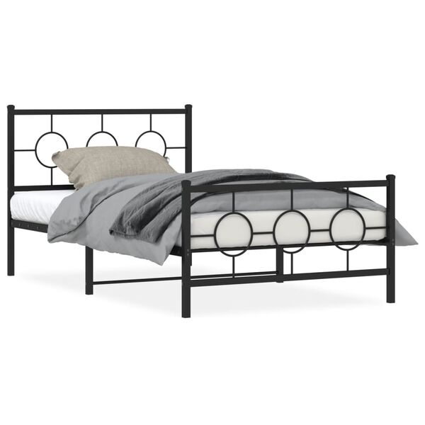 vidaXL Cadre de lit m&eacute;tal sans matelas avec pied de lit noir 107x203cm