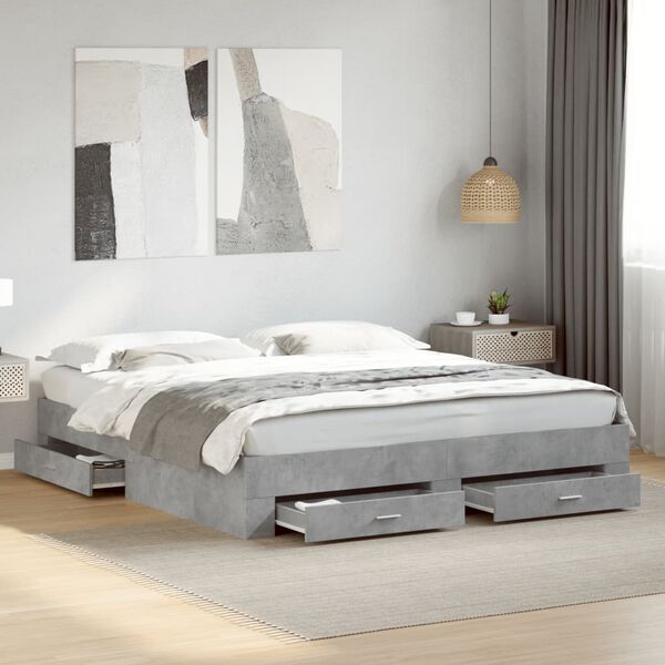 vidaXL Cadre de lit avec tiroirs sans matelas gris b&eacute;ton 200x200 cm