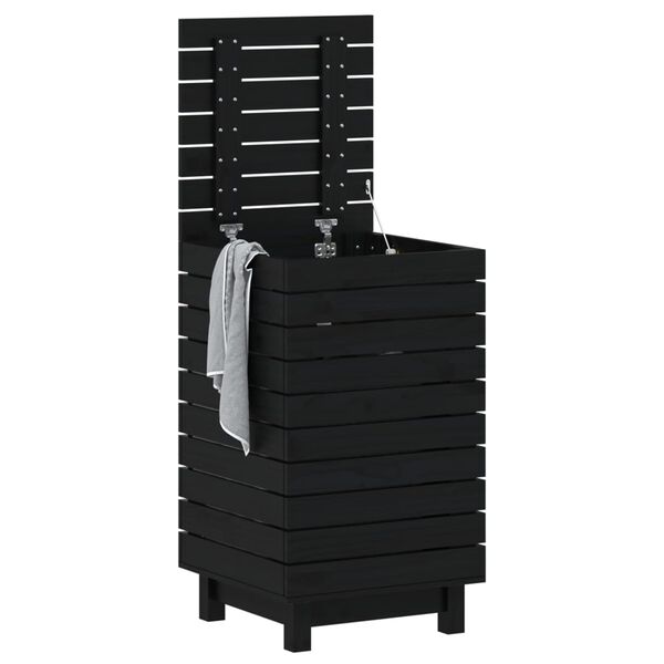 vidaXL Panier &agrave; linge noir 44x44x76 cm bois massif de pin