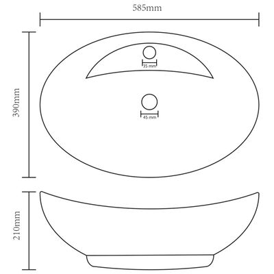 vidaXL Lavabo ovale à trop-plein Gris foncé mat 58,5x39 cm Céramique