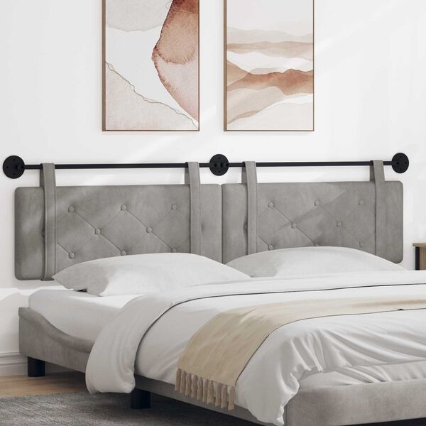 vidaXL T&ecirc;te de lit suspendue Gris clair 210 x 55 x 5 cm Velours