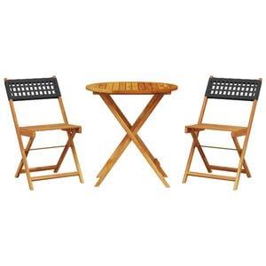 vidaXL Ensemble de bistro 3 pcs noir r&eacute;sine tress&eacute;e et bois massif