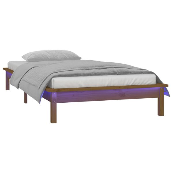 vidaXL Cadre de lit &agrave; LED sans matelas 75x190 cm bois massif