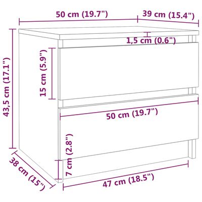 vidaXL Tables de chevet 2pcs Chêne marron 50x39x43,5cm Bois ingénierie