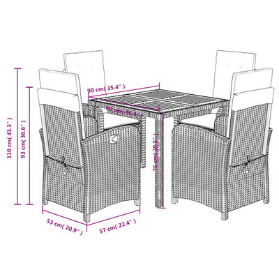 vidaXL Ensemble à manger de jardin 5 pcs coussins gris résine tressée