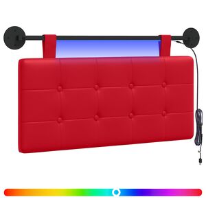 vidaXL T&ecirc;te de lit suspendue Avec lumi&egrave;re LED Rouge Simili cuir