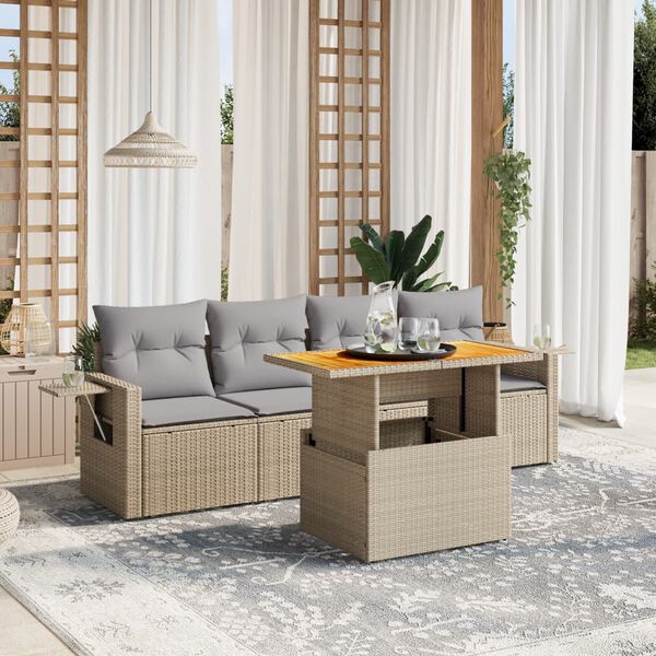 vidaXL Salon de jardin avec coussins 5 pcs beige r&eacute;sine tress&eacute;e