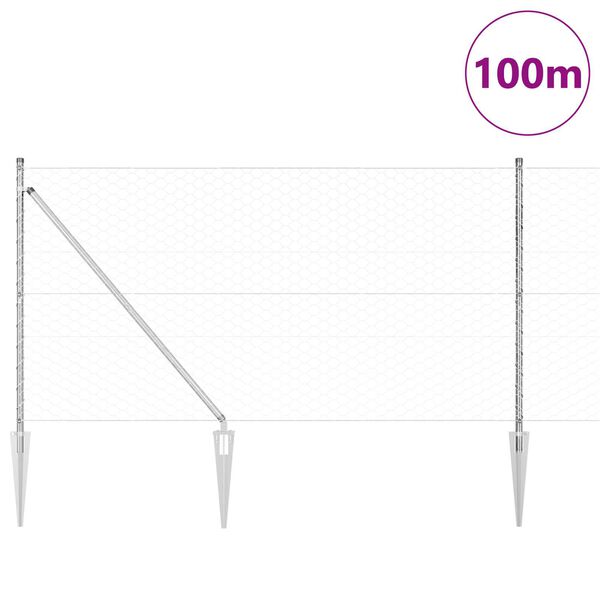 vidaXL Poteau de cl&ocirc;ture. Argent&eacute; 100 x 1 m (50 mm de maillage) Acier