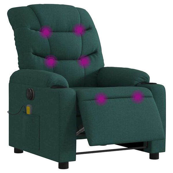 vidaXL Fauteuil de massage inclinable &eacute;lectrique Vert fonc&eacute; Tissu