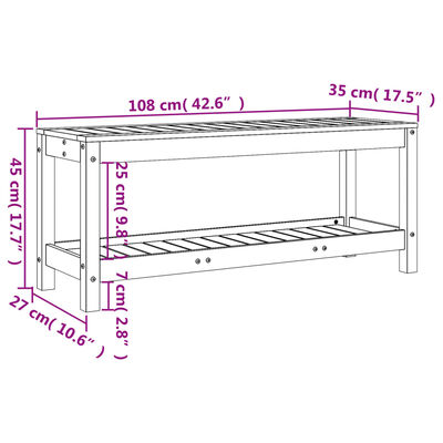 vidaXL Banc de jardin noir 108x35x45 cm bois massif de pin