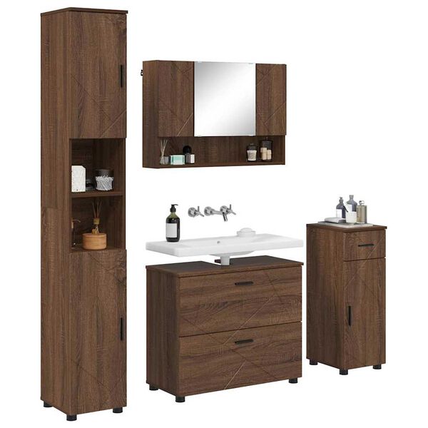 vidaXL Ensemble de mobilier de salle de bain 4 pcs Ch&ecirc;ne brun