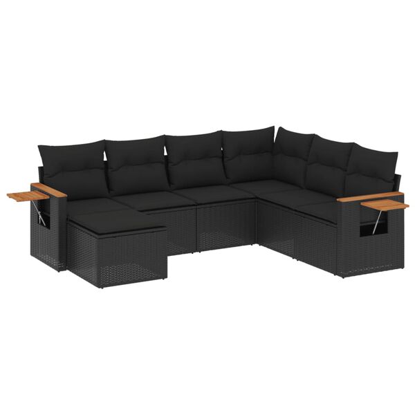 vidaXL Salon de jardin 7 pcs avec coussins noir r&eacute;sine tress&eacute;e
