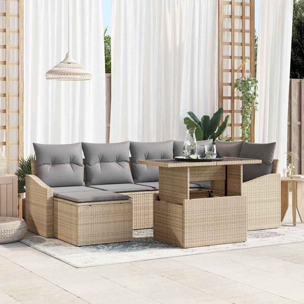 vidaXL Ensemble de canap&eacute; de jardin 7 pcs Beige et Gris clair