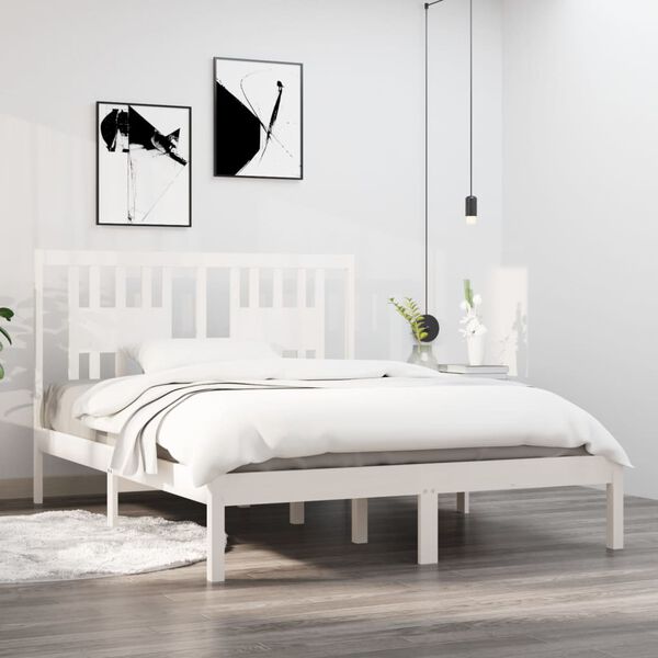 vidaXL Cadre de lit sans matelas blanc bois massif