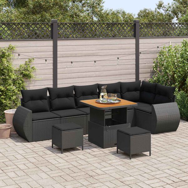 vidaXL Ensemble de canap&eacute; de jardin 9 pcs Noir Poly Rattan