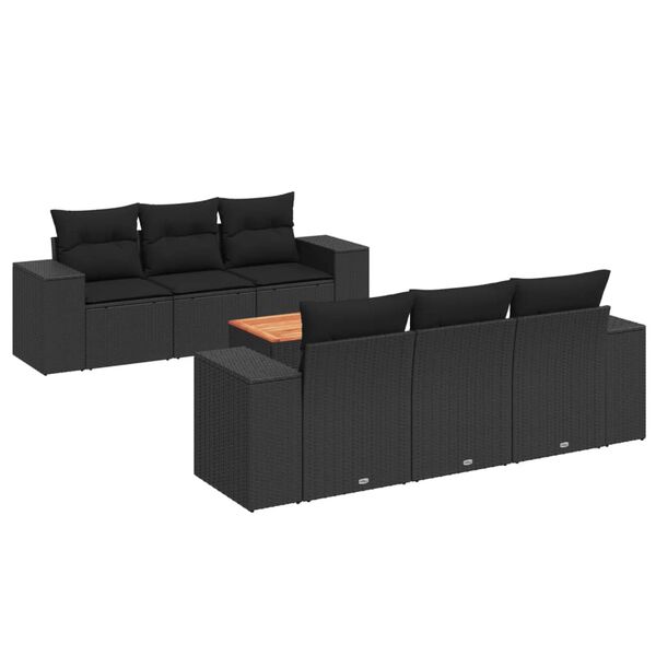 vidaXL Salon de jardin 7 pcs avec coussins noir r&eacute;sine tress&eacute;e