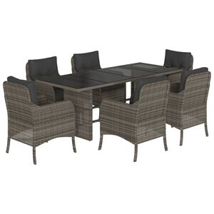 vidaXL Ensemble &agrave; manger de jardin et coussins 7 pcs gris rotin