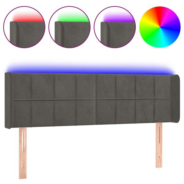 vidaXL T&ecirc;te de lit &agrave; LED Gris fonc&eacute; 147x16x78/88 cm Velours