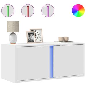 vidaXL Meuble TV mural avec lumi&egrave;res LED blanc 80x31x35 cm