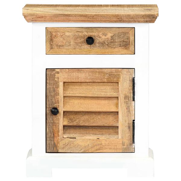 vidaXL Table de chevet Blanc et marron 40x30x50cm Manguier solide brut
