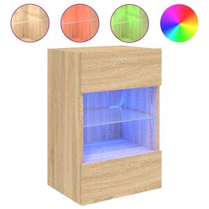 vidaXL Meuble TV mural avec lumi&egrave;res LED ch&ecirc;ne sonoma 40x30x60,5 cm