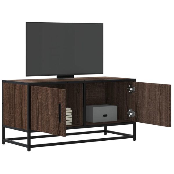 vidaXL Meuble TV ch&ecirc;ne marron 80x34,5x40 cm bois d'ing&eacute;nierie et m&eacute;tal