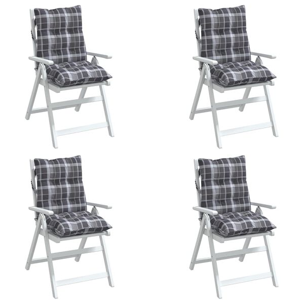 vidaXL Coussins de chaise &agrave; dossier bas lot de 4 motif &agrave; carreaux gris