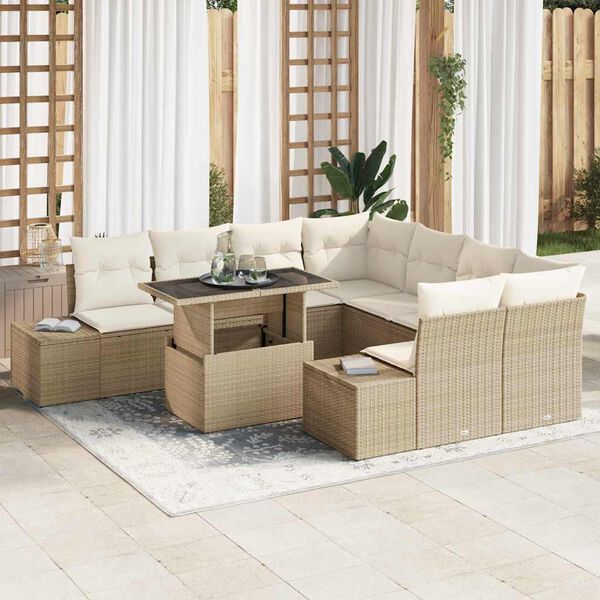 vidaXL Ensemble de canap&eacute; de jardin 9 pcs Beige et cr&egrave;me polyrotin