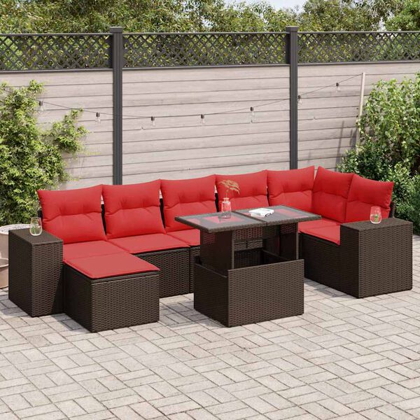 vidaXL Salon de jardin 8pcs avec coussins marron r&eacute;sine tress&eacute;e acacia