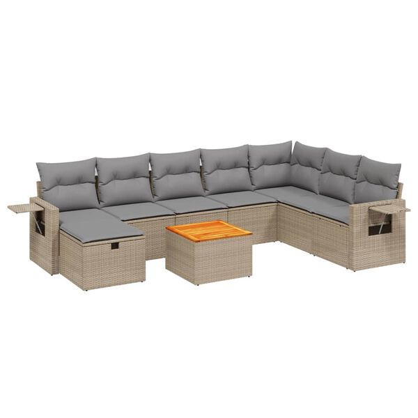 vidaXL Salon de jardin avec coussins 9pcs m&eacute;lange beige r&eacute;sine tress&eacute;e