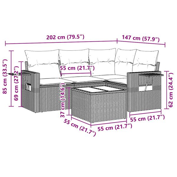 vidaXL Salon de jardin 5 pcs avec coussins gris clair r&eacute;sine tress&eacute;e