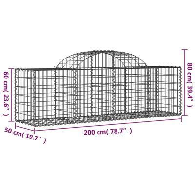 vidaXL Paniers à gabions arqués 3 pcs 200x50x60/80 cm Fer galvanisé