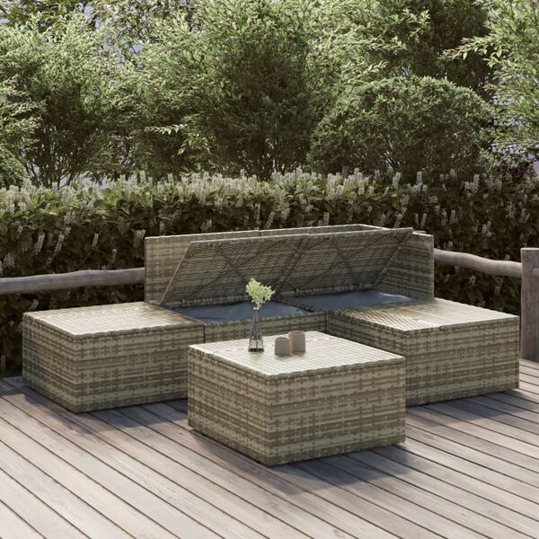 vidaXL Salon de jardin 5 pcs avec coussins Gris Résine tressée