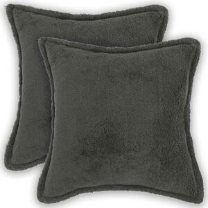 vidaXL Housse de coussin 2 pcs HOUTEN Gris fonc&eacute; 30 x 30 cm Boucl&eacute;
