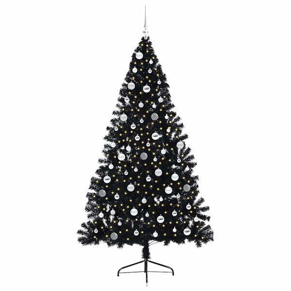 vidaXL Sapin de No&euml;l artificiel pr&eacute;-&eacute;clair&eacute; Noir 210 cm PVC