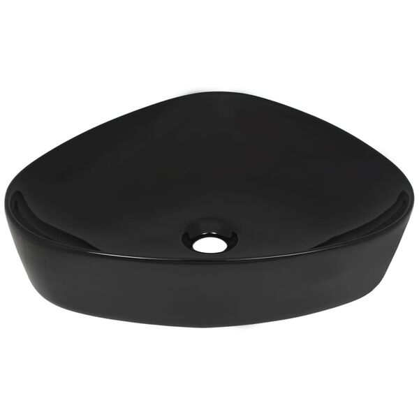 vidaXL Lavabo triangulaire en c&eacute;ramique noir 50,5x41x12 cm
