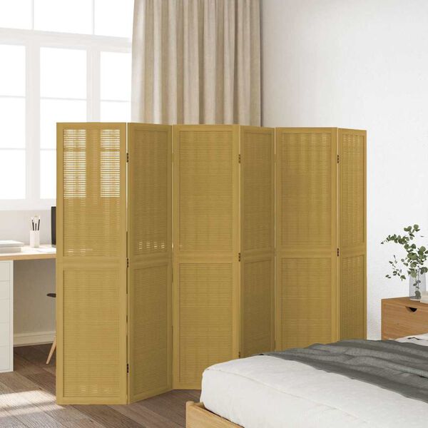 vidaXL Cloison de s&eacute;paration 6 panneaux marron bois paulownia massif