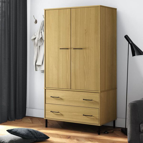 vidaXL Garde-robe avec pieds en m&eacute;tal Marron 90x55x172,5 cm Bois OSLO