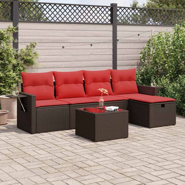 vidaXL Salon de jardin avec coussins 5 pcs marron r&eacute;sine tress&eacute;e