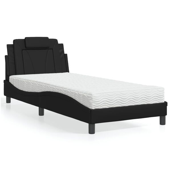 vidaXL Lit Viana avec matelas noir 90x190 cm similicuir