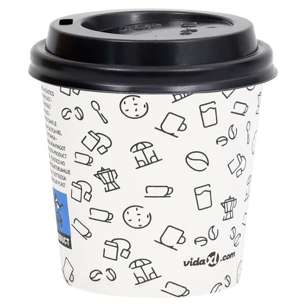 vidaXL Tasses &agrave; caf&eacute; en papier et couvercles 120 ml 100 pcs Blanc/noir