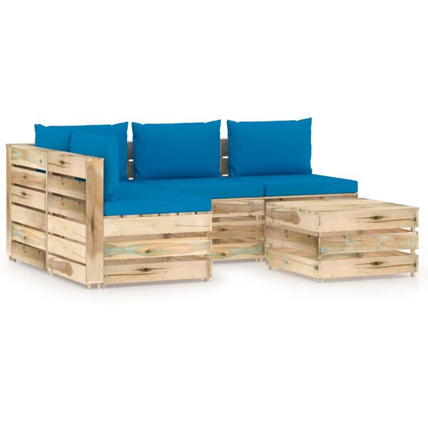 vidaXL Salon de jardin 5 pcs avec coussins Bois impr&eacute;gn&eacute; de vert