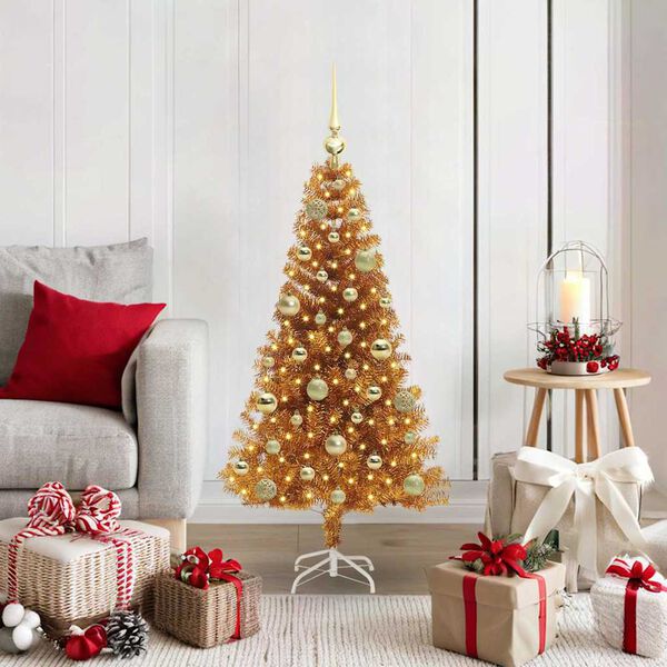 vidaXL Sapin de No&euml;l avec 150 LED avec support Dor&eacute; 120 cm PET