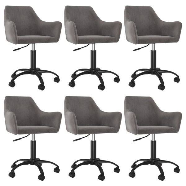 vidaXL Chaises pivotantes &agrave; manger lot de 6 Gris fonc&eacute; Velours