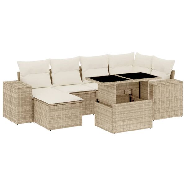 vidaXL Salon de jardin avec coussins 7 pcs beige r&eacute;sine tress&eacute;e