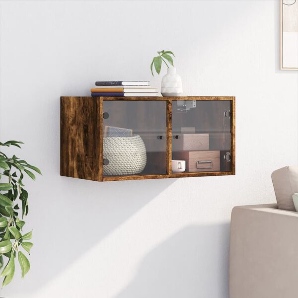 vidaXL Armoire murale avec portes en verre chêne fumé 68,5x37x35 cm