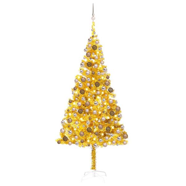 vidaXL Arbre de No&euml;l artificiel pr&eacute;-&eacute;clair&eacute; et boules dor&eacute; 240 cm PET