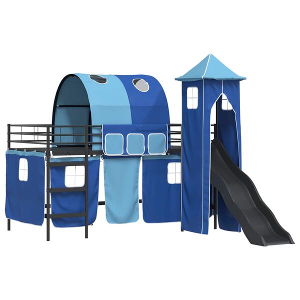 vidaXL Lit mezzanine pour enfants Noir et Bleu 99,5 x 200 cm M&eacute;tал